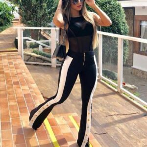 Calça Flare Feminina Listrada Preto e Branca Promoção